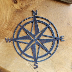 Brújula náutica rústica, arte de metal reciclado, rosa náutica personalizada de 8 pulgadas