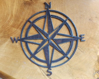 Rustic Nautical Compass Recycled metal art 8 inch custom nautical rose