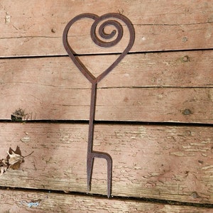 Swirl Heart Small Rustic garden stake custom rusty yard art metal heart plant art