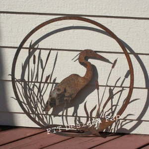 Heron and Cattails Rustic Decor 24"