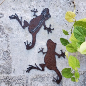 Set of 2 Rustic Frogs Large Recycled Metal