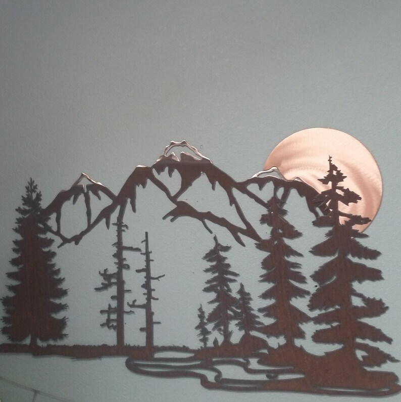 Copper Sun Recycled Steel Rustic Mountain Sculpture Custom Metal Art ...