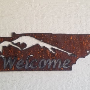 Rustic Tennessee. Sign Custom Tennessee State Mountain Sign Welcome Recycled Steel Rustic ...