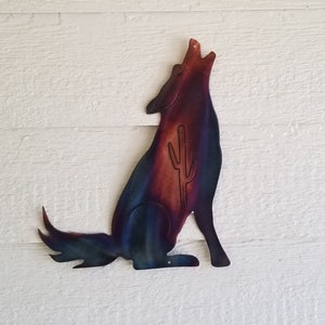 Southwestern Style Rustic Coyote Recycled Steel Custom Colored Patina Custom Metal Coyote Wall Decor