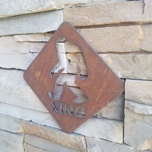 Big Foot Crossing Sasquatch Sign custom rusty yard art recycled steel Yeti