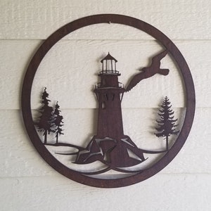Rustic Lighthouse Recycled metal art 18 inch Nautical Wall Art Beach scene
