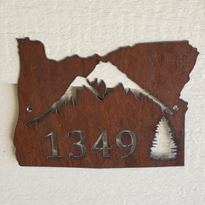 Custom State Address Oregon recycled steel rustic wall hanging YOUR state sign ANY state