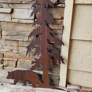 rustic bear Pine Tree steel art Cabin decor Woods metal art Custom Trees bears deer elk doe buck