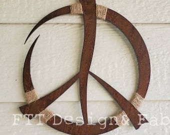 Rusty benutzerdefinierte Zen Metal Peace Zeichen Wanddekor 13 "benutzerdefinierte recycelten Stahl Kunst asiatisch inspiriert
