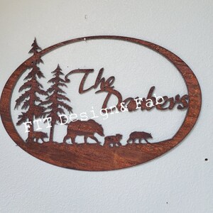 Bear Family Name Custom Metal Art Papa bear Recycled steel Wilderness Art custom Mama bear metal Address sign
