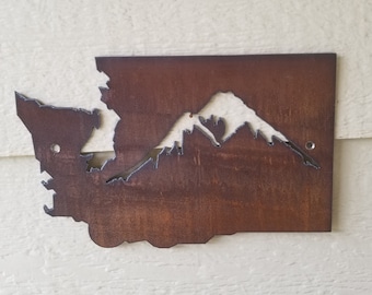 Custom Washington State Mountain Sign Welcome recycled steel rustic custom wall hanging YOUR state sign ANY state