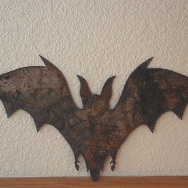 Rustic Bat In Flight Gothic Vampire Recycled Steel Custom Metal Bat Rusty art