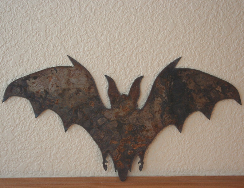 Rustic Bat In Flight Gothic Vampire Recycled Steel Custom Metal Bat image 1