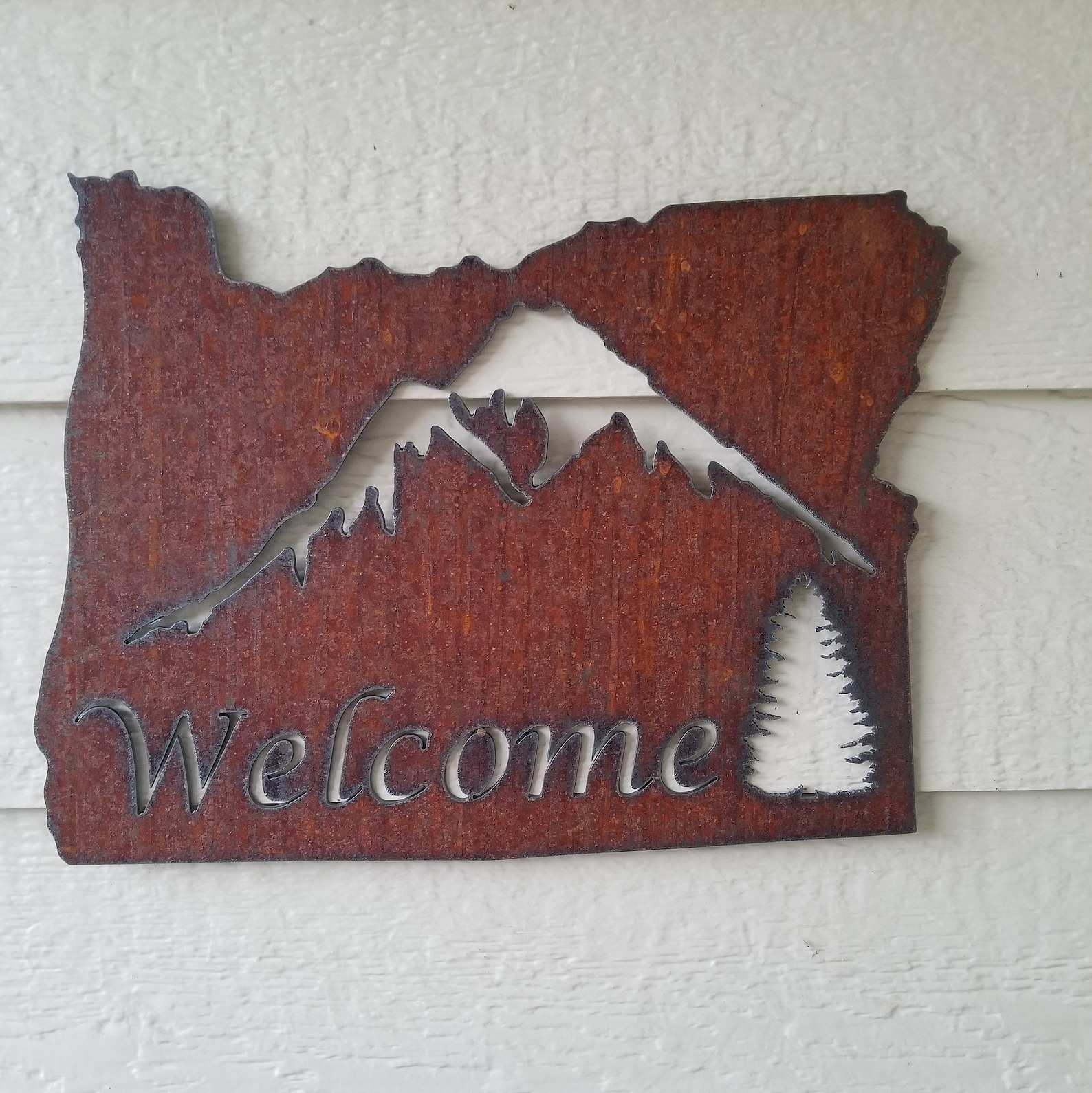 Custom State Sign Oregon recycled steel rustic wall hanging Etsy
