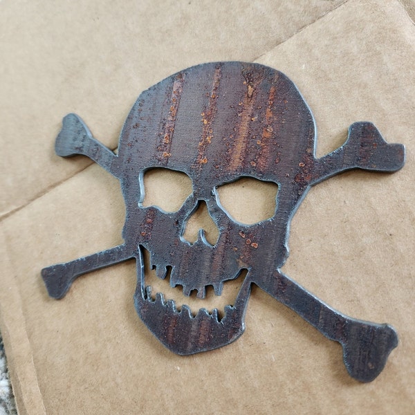 Rustic Recycled Steel Skull and Cross Bones Metal Skull decor Custom steel Skull