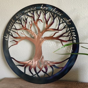 The Earth Has Music For Those Who Listen Tree of Life Recycled Colored Copper Mixed Patina metal art 18 inch Custom sign Your Message Here
