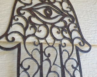 Hamsa Wall Art Recycled Metal small Hand Metal Fatima Protection symbol