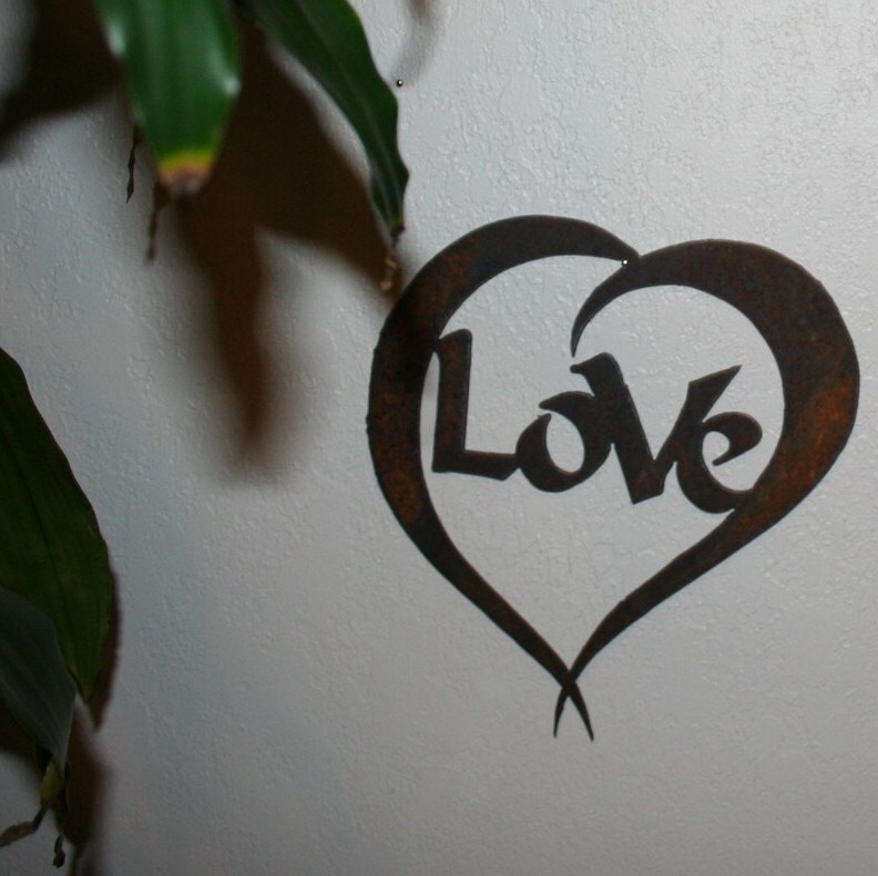 LOVE Rustic Heart Wall Decor Custom Recycled Steel Heart Rusty Etsy