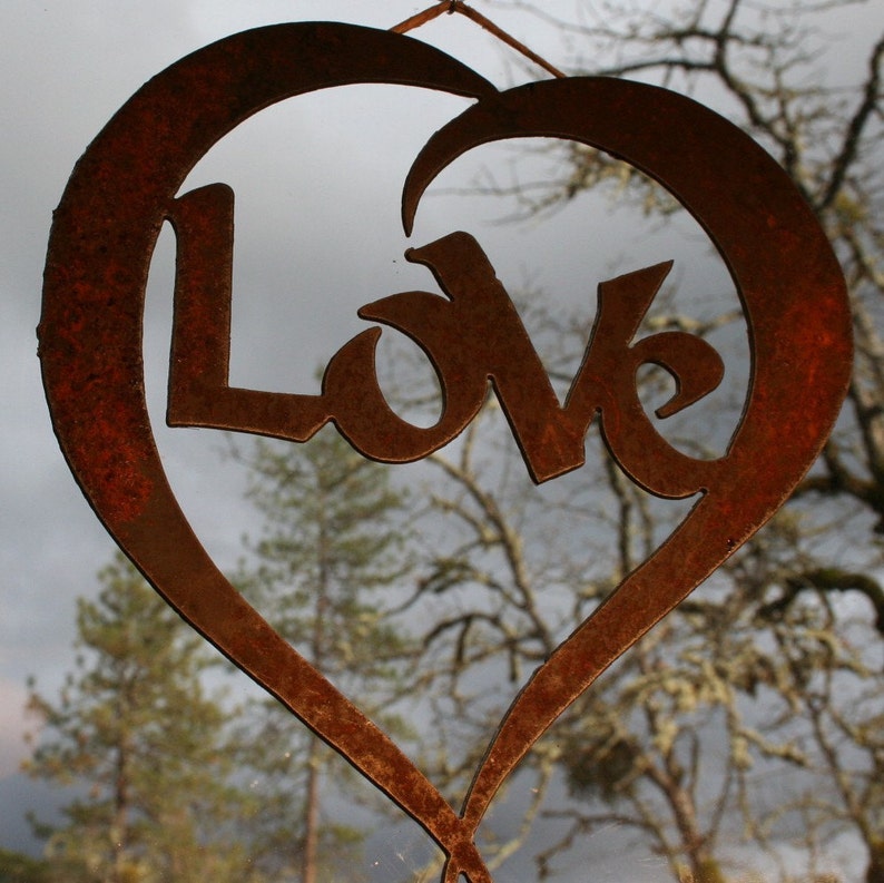 LOVE Rustic Heart Wall Decor Custom Recycled Steel Heart Rusty Etsy