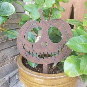 Jack pumpkin Small Rustic garden stake custom rusty yard art