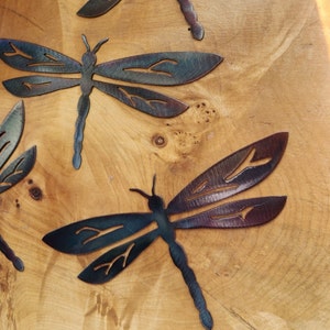 Set of 3 Heat Colored Dragonfly Wall Decor 10&quot; each Recycled Steel custom dragonflies rustic steel