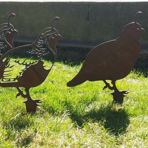 Quail Rustic Garden Art set of 5 recycled steel custom quail family rusty yard art