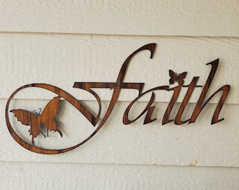 Faith sign Custom rustic steel recycled metal Welcome sign butterfly accent