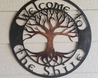 Welcome to the Shire custom Tree Recycled Colored Copper Mixed Patina metal art 18 inch