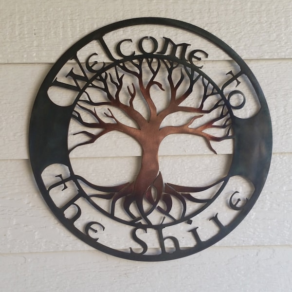 Welcome to the Shire custom Tree Recycled Colored Copper Mixed Patina metal art 18 inch