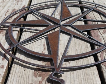 Rustic Nautical Compass Recycled metal art 12 inch