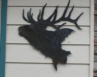 Majestueus silhouet eland van gerecycled staal elandkop Aangepaste metalen muurkunst eland