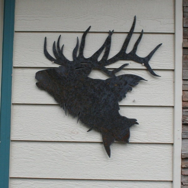 Majestic Elk Silhouette recycled steel Elk head Custom metal Elk wall art