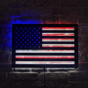 American Flag Led Lighted Sign, Illuminated Sleek Wall Decor, Stylish Wall Decor for Nationalists, Man Cave Decor, Best Gift