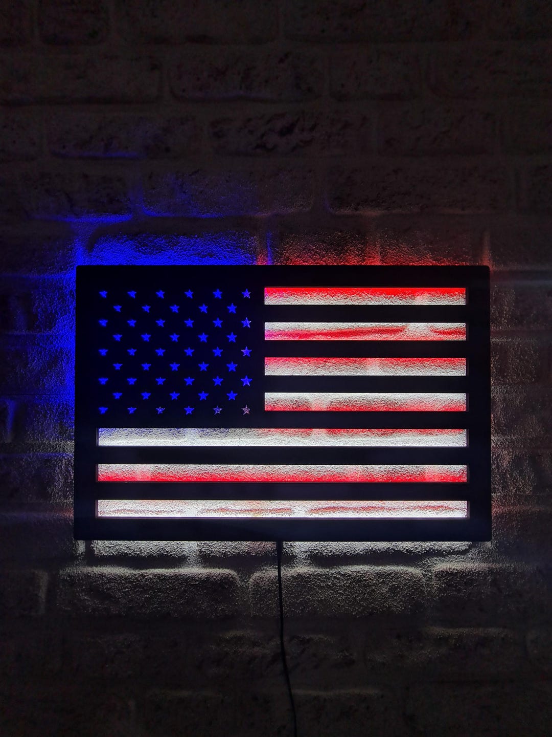 American Flag Led Lighted Sign, Illuminated Sleek Wall Decor, Stylish ...