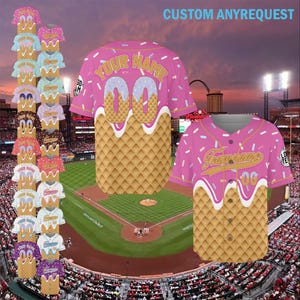 Personalized Ice Cream Drip Baseball Jersey with Teamname Name Number, Custom Sprinkle Drip Baseball Family Jerseys for Men Women Youth Kid