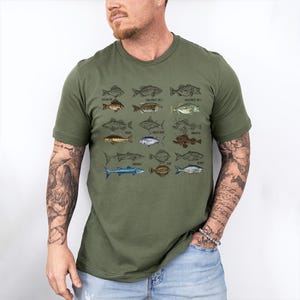 Types Of Freshwater Fish Species Fishing Shirt, Fisherman Gift For Father&#39;s Day, Lake Outdoorsman Naturalist, Fly Fishing Bass Fishing Long