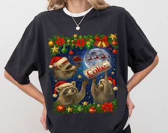 Funny 3 Raccoons Christmas Tshirt, Cool Three Raccoons Hallowing To The Moon Shirt, Racoon Meme Shirt, Feral Raccoon Funny Diet Coke T-shirt