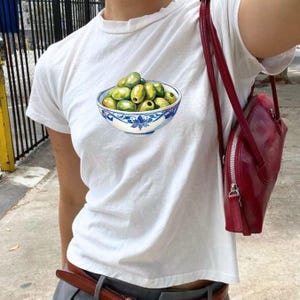 Olives Graphic Baby Tee: Y2K Vintage Crop Top