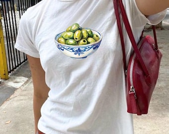 Olives Graphic Baby Tee: Y2K Vintage Crop Top