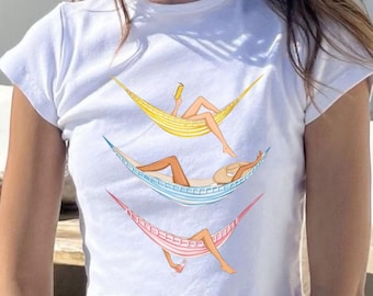 Hammock Girl Graphic Baby Tee | Y2K Crop Top
