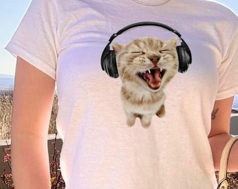 Retro Cat Headphones Baby Tee: 90s Y2K Cropped Graphic Shirt