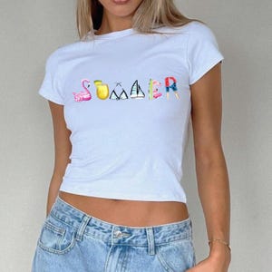 Y2K Summer Graphic Baby Tee: Beach Vacation Crop Top
