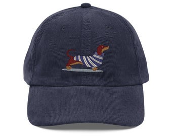 Embroidered Dachshund Corduroy Cap, Wiener Dog Lover Gift