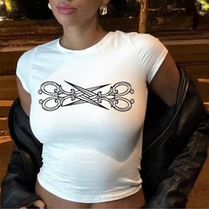 Y2K Scissors Baby Tee: Lesbian Pride Graphic Crop Top