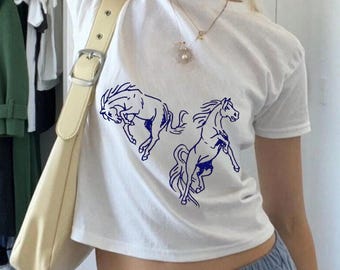 Vintage Equestrian Graphic Baby Tee: 90s Horse Girl Crop Top