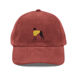 Embroidered Greyhound in Yellow Sweater Corduroy Cap Baseball Gift Cap - Adult Mom Dad Rescue Pet Caps