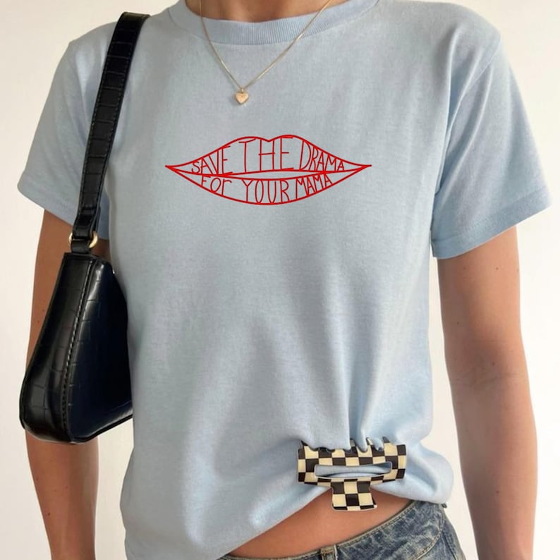 Save the Drama for Your Mama Baby Tee, Rachel Green Women's Y2K T-Shirts, Trendy Graphic Tee image 3
