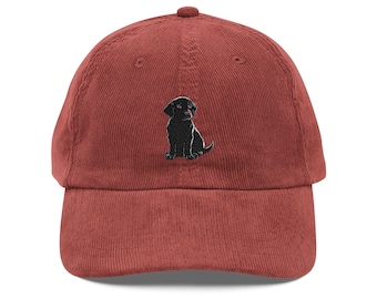 Corduroy cap Black Labrador Retriever Dog Hat Embroidered Men Women Mom Dad Cap, Black Lab Gift Baseball Caps