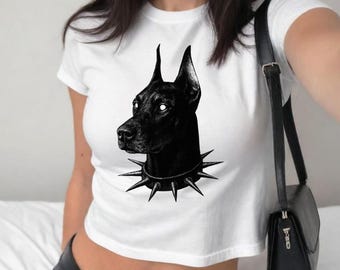 Doberman Graphic Baby Tee: Y2K Cropped Top, 90s Retro Style