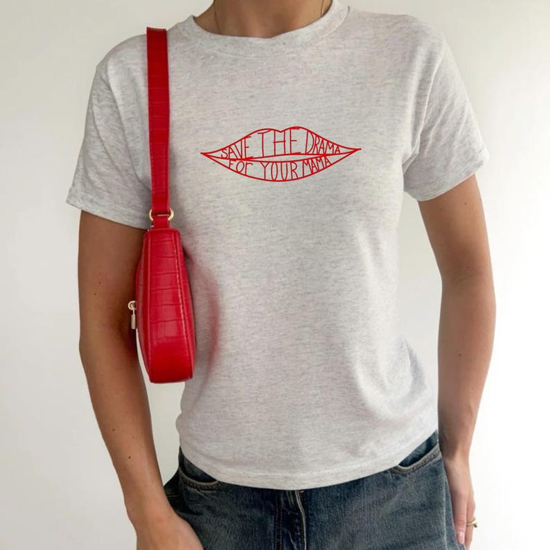 Save the Drama for Your Mama Baby Tee, Rachel Green Women's Y2K T-Shirts, Trendy Graphic Tee image 6